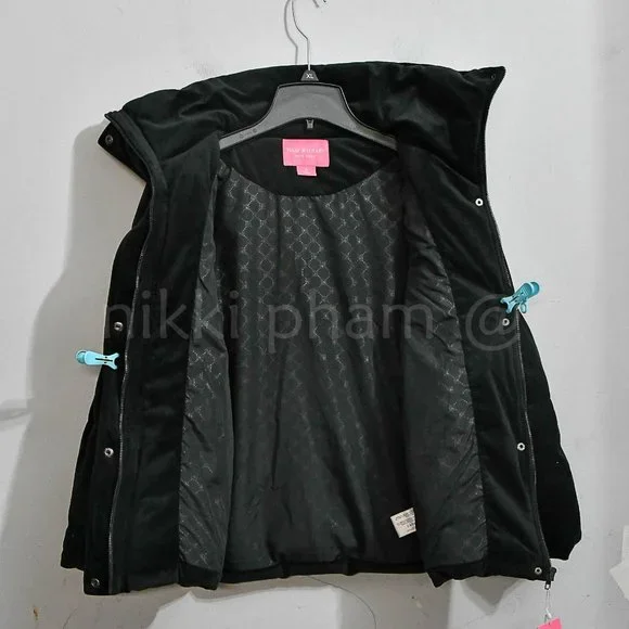 NWT NEW WOMENS ISAAC MIZRAHI NEW YORK VELVET PUFFER JACKET COAT IN black - Picture 2 of 6